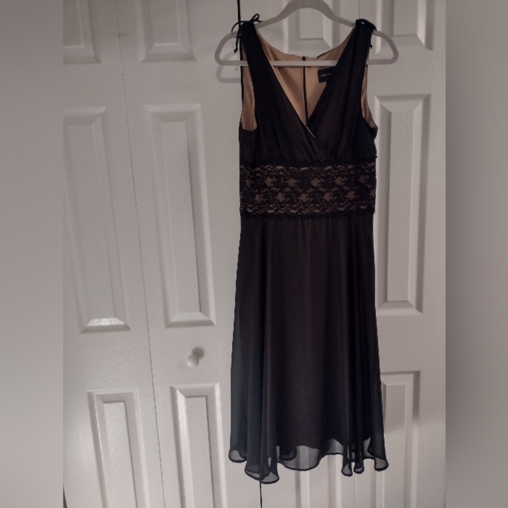 Connected Apparel Fit and Flare Y2K Black Dress Lace Center, Sz 12